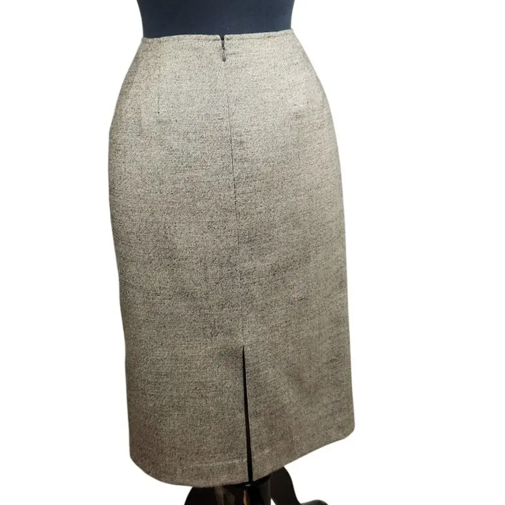 Lafayette 148 Wool Skirt Faux Wrap Shimmer Brown Midi 6 Classic Pencil
